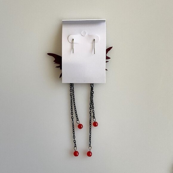 ANTIQUED RED CRYSTALS DANGLE EARRINGS NEW - Picture 5 of 5